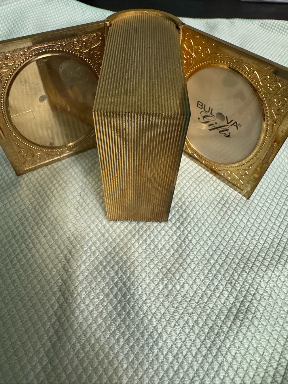 Bulova Gold Double Photo Frame Clock with Embossed Detail